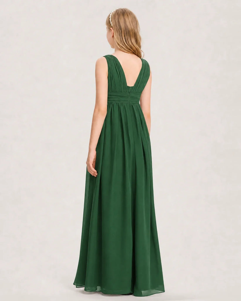 Emerald Green Chiffon A-line Junior Bridesmaid Dress Back View