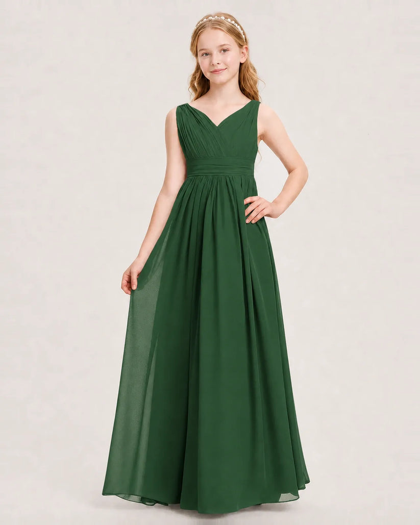 Emerald Green Chiffon A-line Junior Bridesmaid Dress Front View