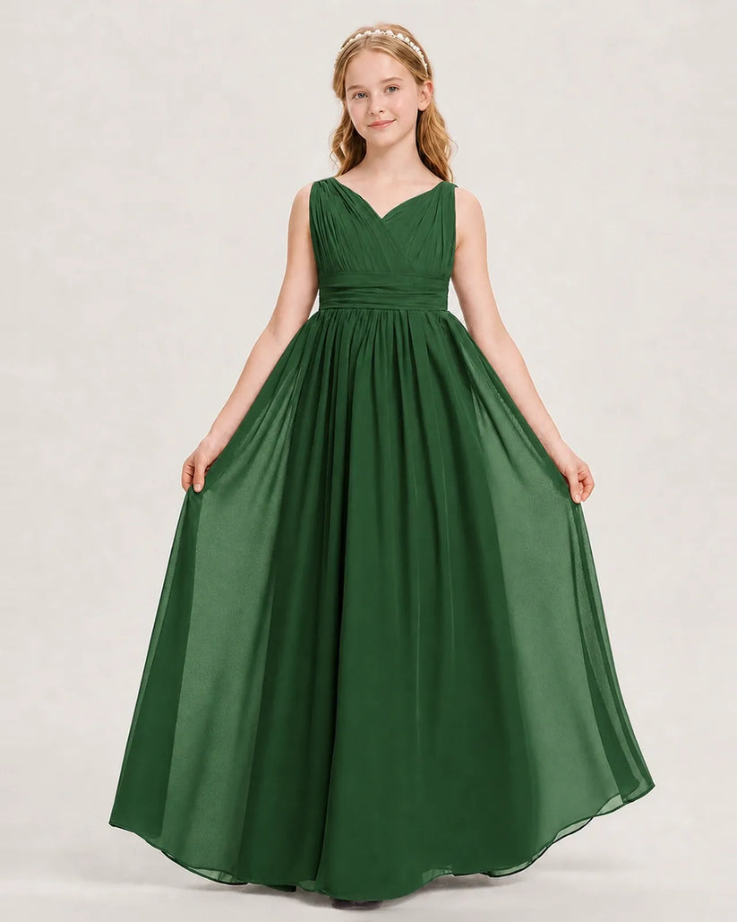 Emerald Green Chiffon A-line Junior Bridesmaid Dress Front View