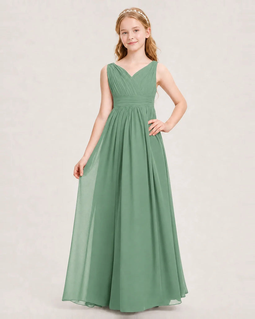 Eucalyptus Chiffon A-line Junior Bridesmaid Dress Front View