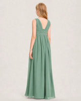 Eucalyptus Chiffon A-line Junior Bridesmaid Dress Back View