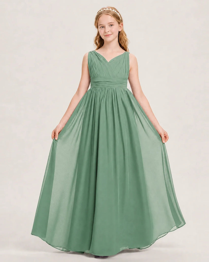 Eucalyptus Chiffon A-line Junior Bridesmaid Dress Front View