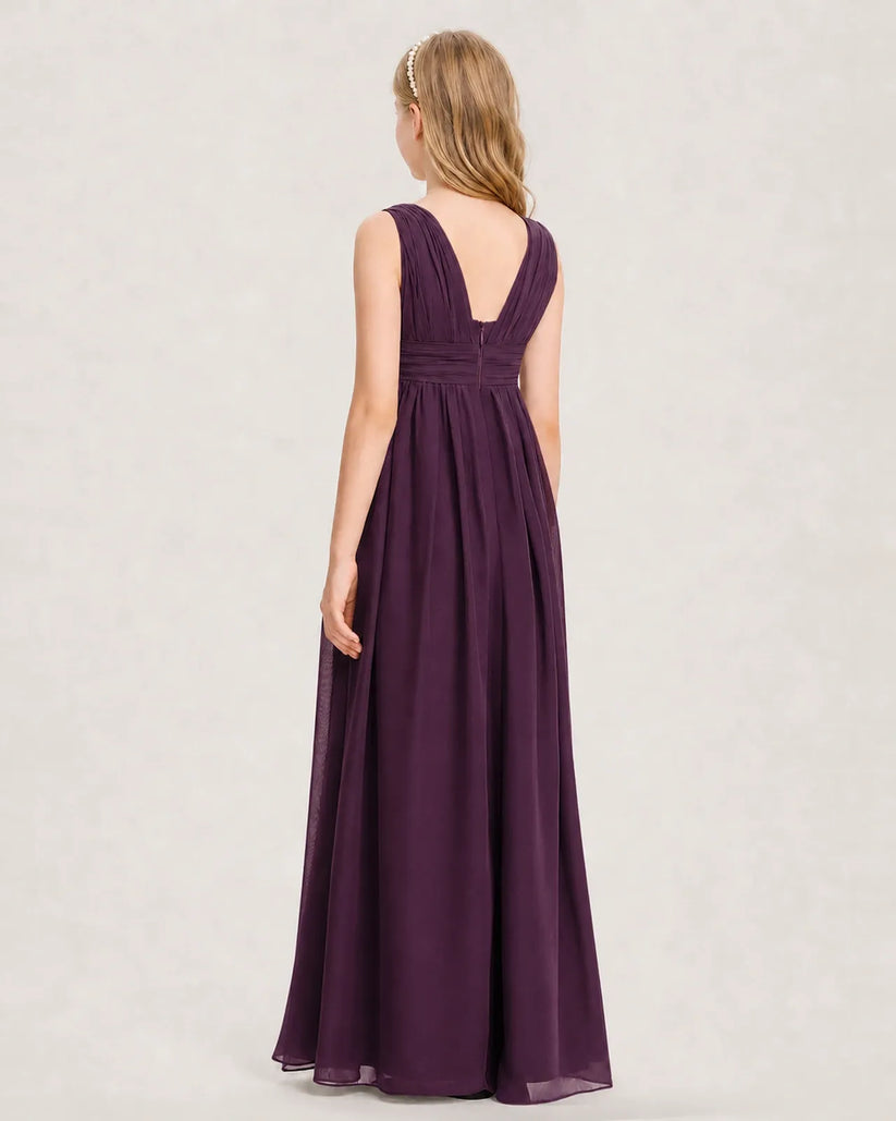 Grape Chiffon A-line Junior Bridesmaid Dress Back View