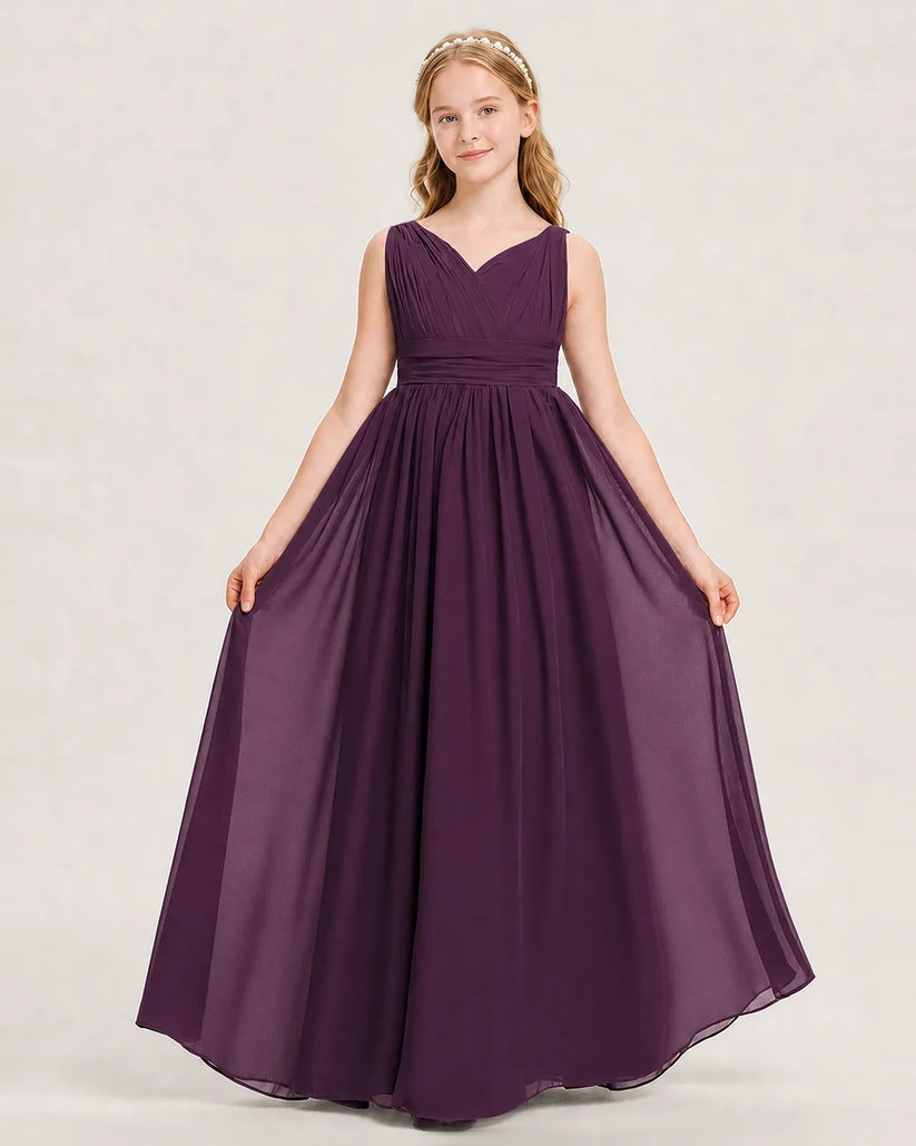 Grape Chiffon A-line Junior Bridesmaid Dress Front View