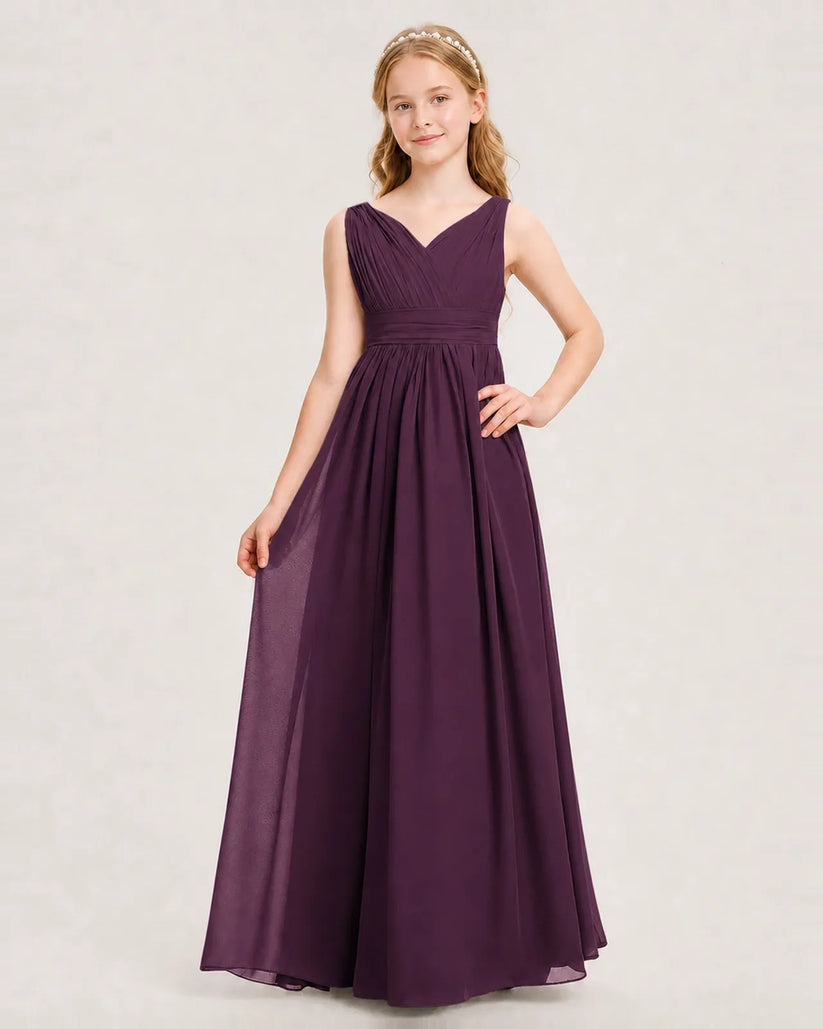 Grape Chiffon A-line Junior Bridesmaid Dress Front View