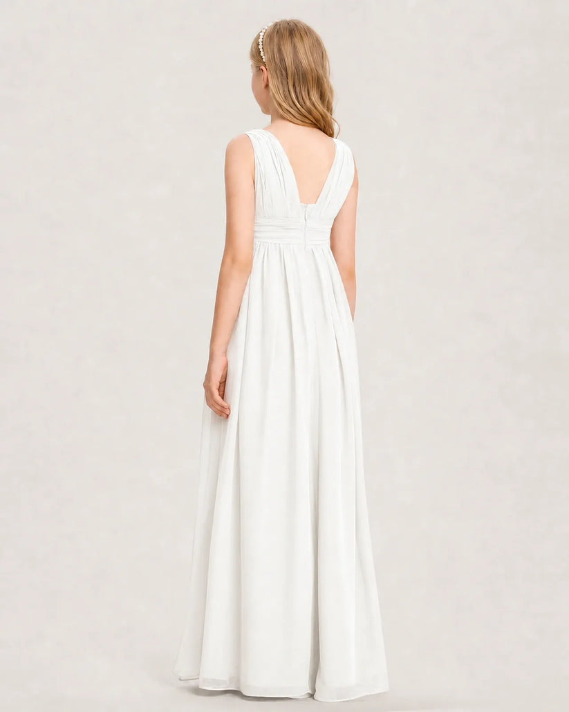 Ivory Chiffon A-line Junior Bridesmaid Dress Back View