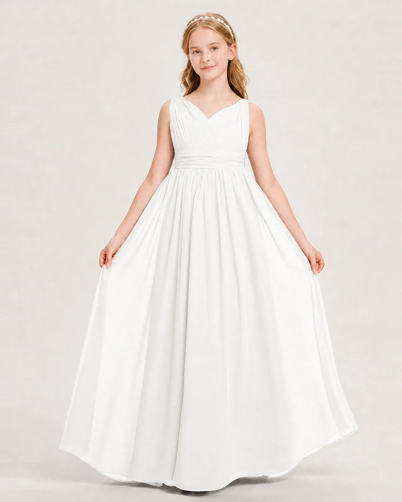 Ivory Chiffon A-line Junior Bridesmaid Dress Front View