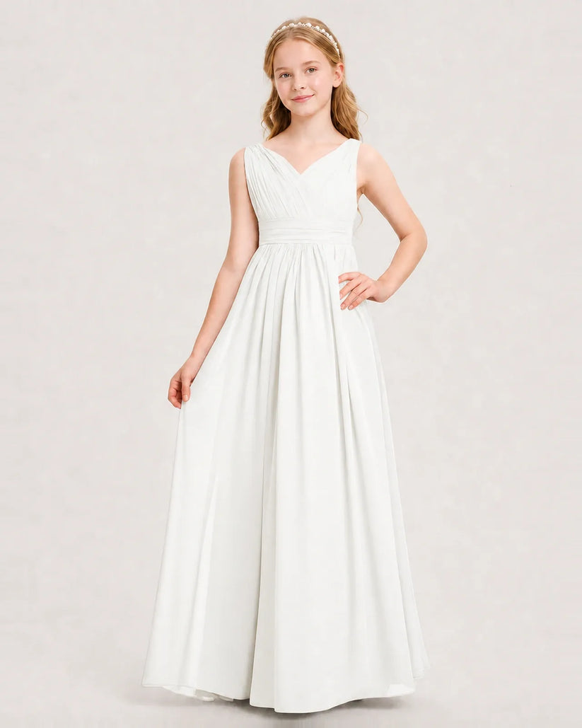 Ivory Chiffon A-line Junior Bridesmaid Dress Front View