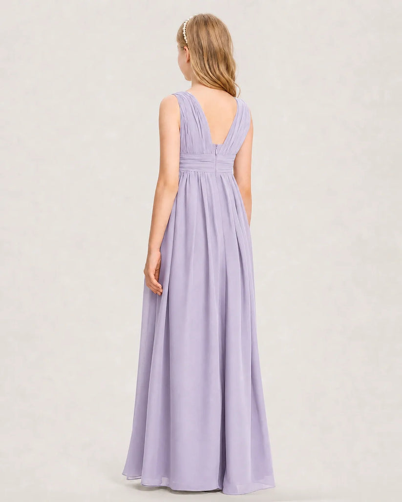 Lavender Chiffon A-line Junior Bridesmaid Dress Back View