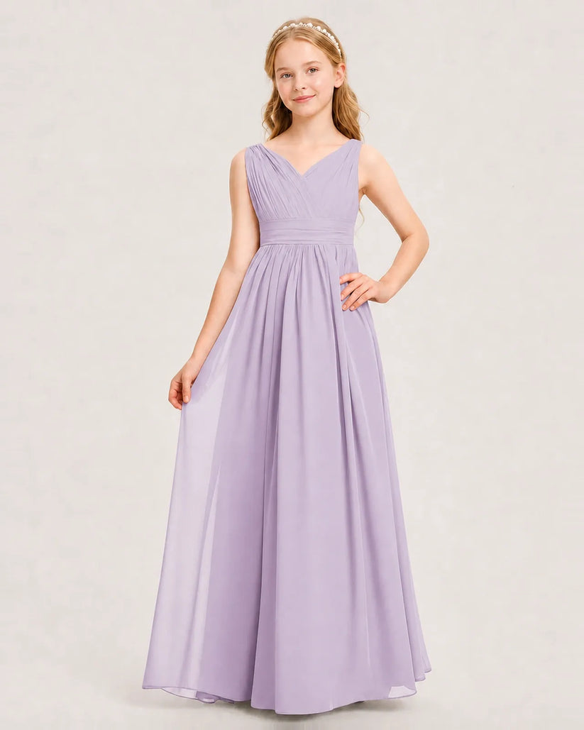 Lavender Chiffon A-line Junior Bridesmaid Dress Front View
