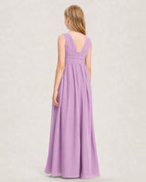 Lilac Chiffon A-line Junior Bridesmaid Dress Back View