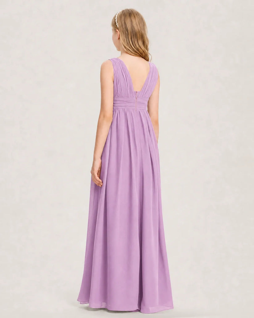 Lilac Chiffon A-line Junior Bridesmaid Dress Back View