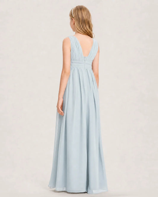 Mist Chiffon A-line Junior Bridesmaid Dress Back View