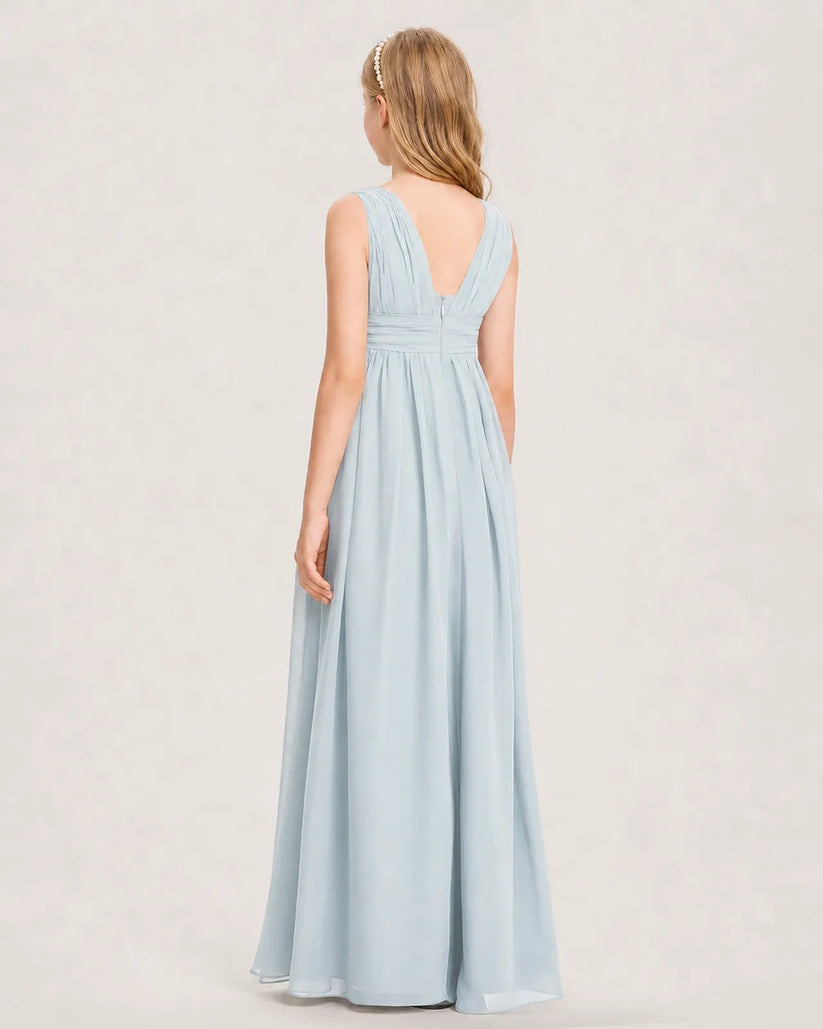 Mist Chiffon A-line Junior Bridesmaid Dress Back View