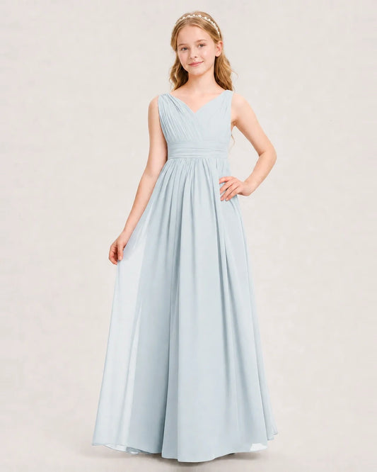 Mist Chiffon A-line Junior Bridesmaid Dress Front View