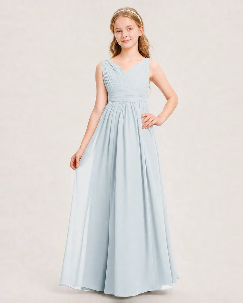 Mist Chiffon A-line Junior Bridesmaid Dress Front View