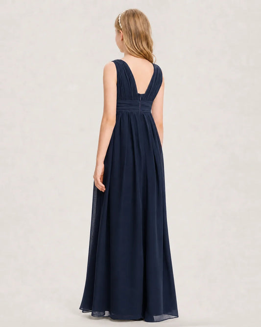 Navy Blue Chiffon A-line Junior Bridesmaid Dress Back View