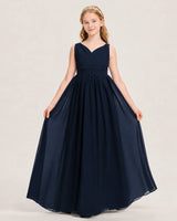 Navy Blue Chiffon A-line Junior Bridesmaid Dress Front View
