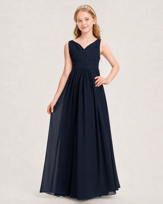 Navy Blue Chiffon A-line Junior Bridesmaid Dress Front View
