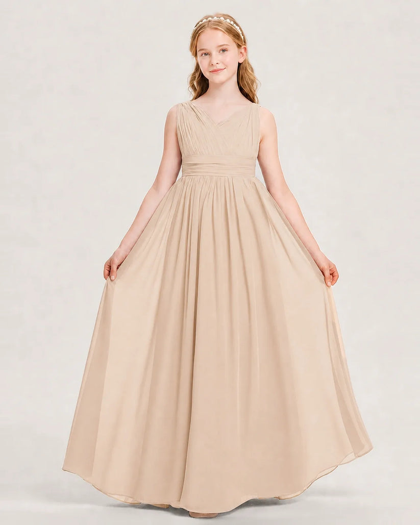 Peach Chiffon A-line Junior Bridesmaid Dress Front View