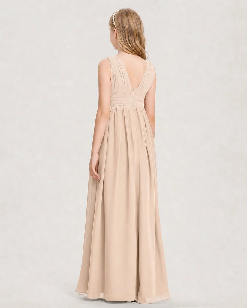 Peach Chiffon A-line Junior Bridesmaid Dress Back View