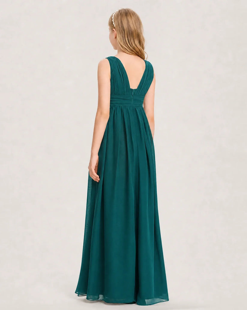 Peacock Chiffon A-line Junior Bridesmaid Dress Back View