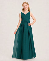 Peacock Chiffon A-line Junior Bridesmaid Dress Front View