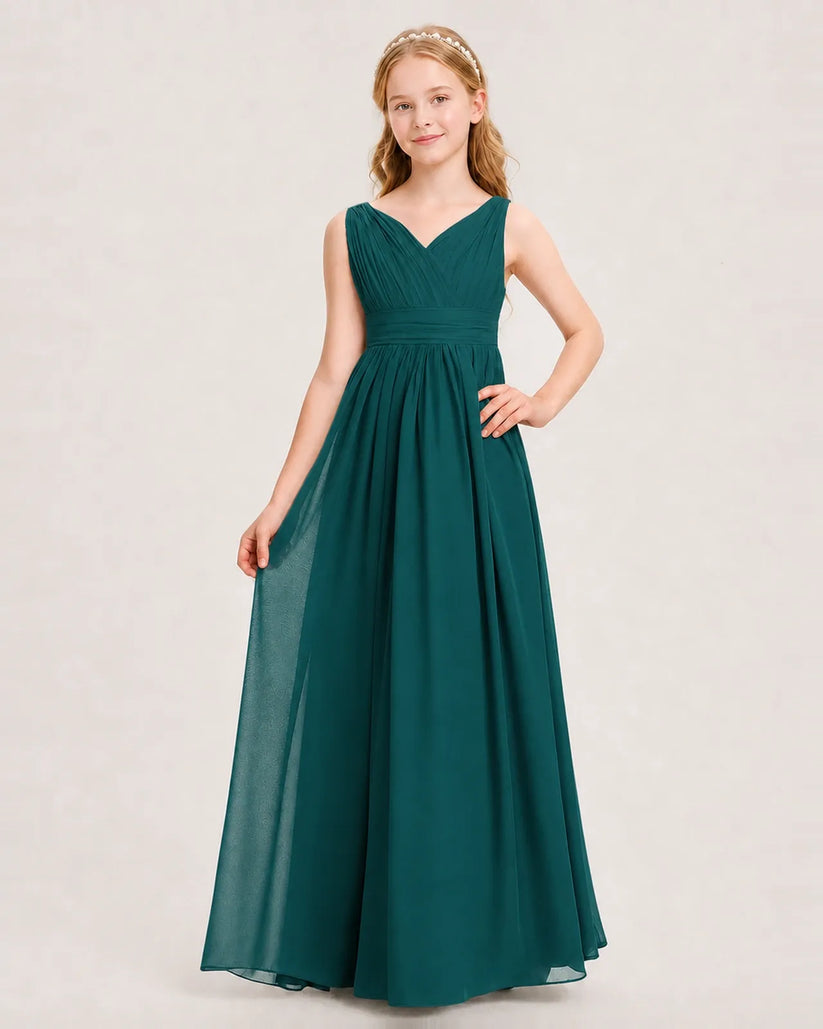 Peacock Chiffon A-line Junior Bridesmaid Dress Front View