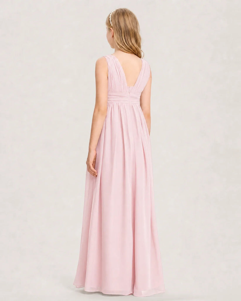 Pink Chiffon A-line Junior Bridesmaid Dress Back View