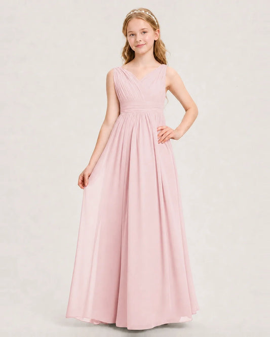 Pink Chiffon A-line Junior Bridesmaid Dress Front View