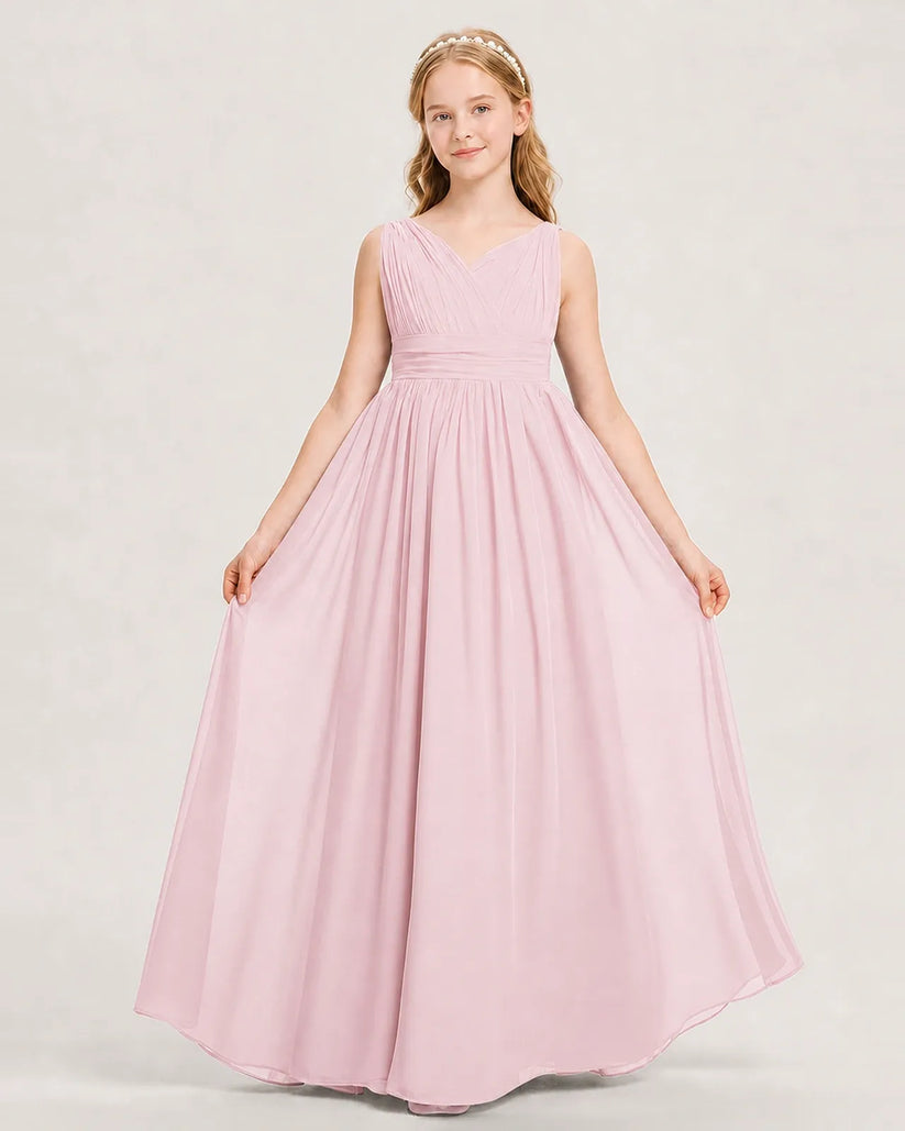 Pink Chiffon A-line Junior Bridesmaid Dress Front View