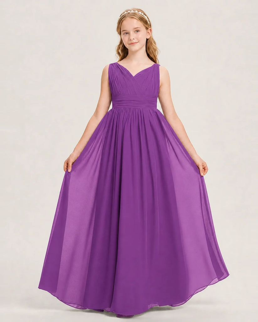 Purple Chiffon A-line Junior Bridesmaid Dress Front View