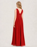Red Chiffon A-line Junior Bridesmaid Dress Back View