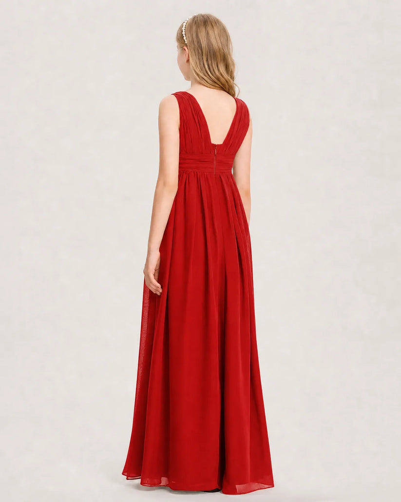 Red Chiffon A-line Junior Bridesmaid Dress Back View