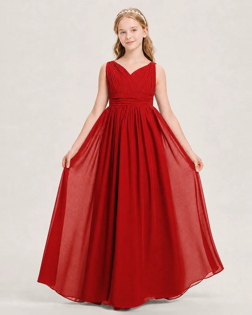 Red Chiffon A-line Junior Bridesmaid Dress Front View