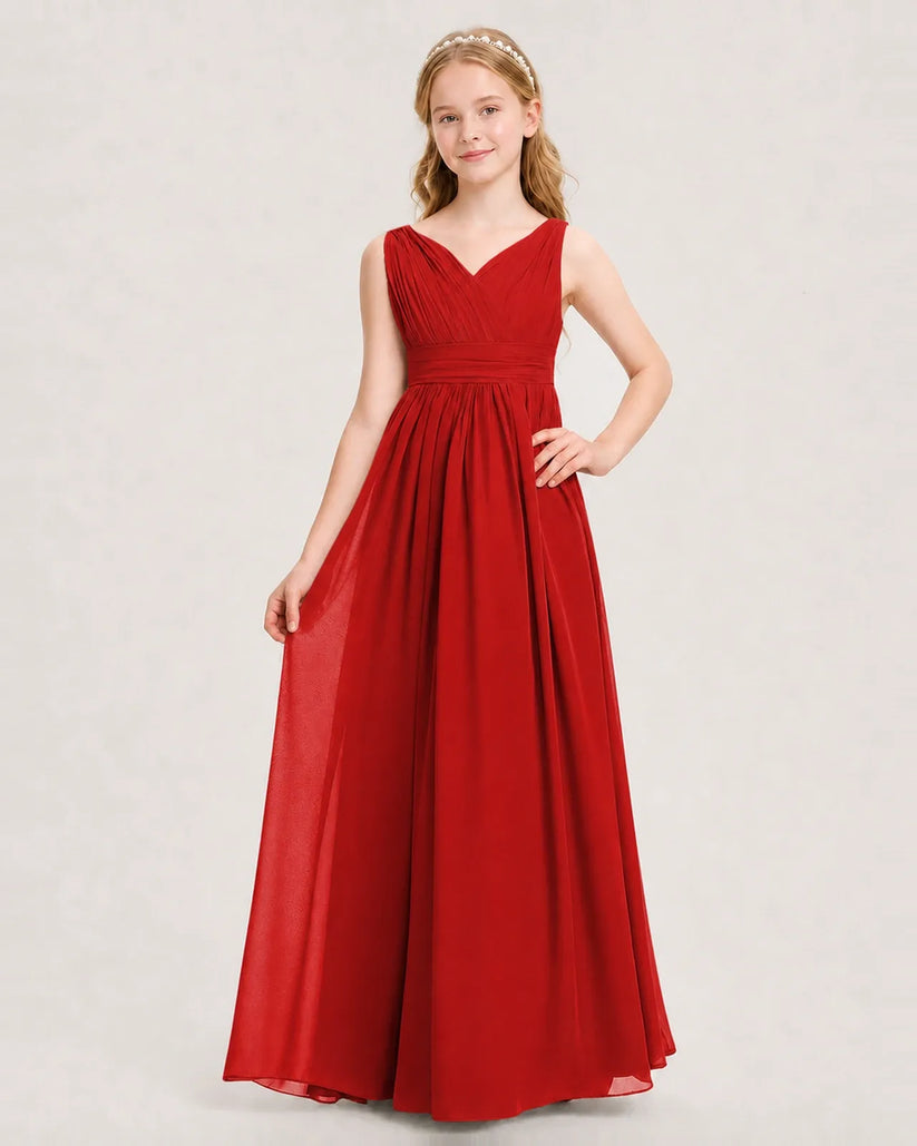 Red Chiffon A-line Junior Bridesmaid Dress Front View