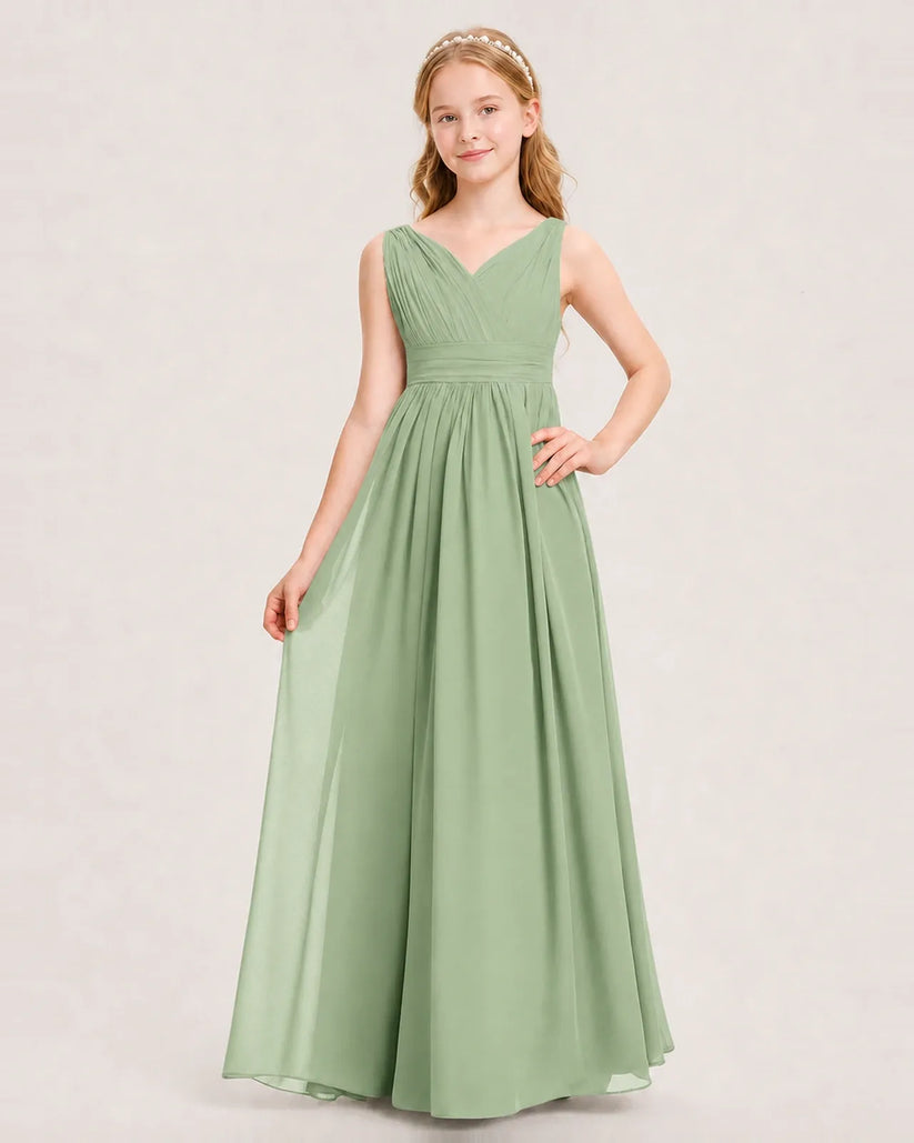 Sage Green Chiffon A-line Junior Bridesmaid Dress Front View