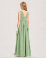 Sage Green Chiffon A-line Junior Bridesmaid Dress Back View