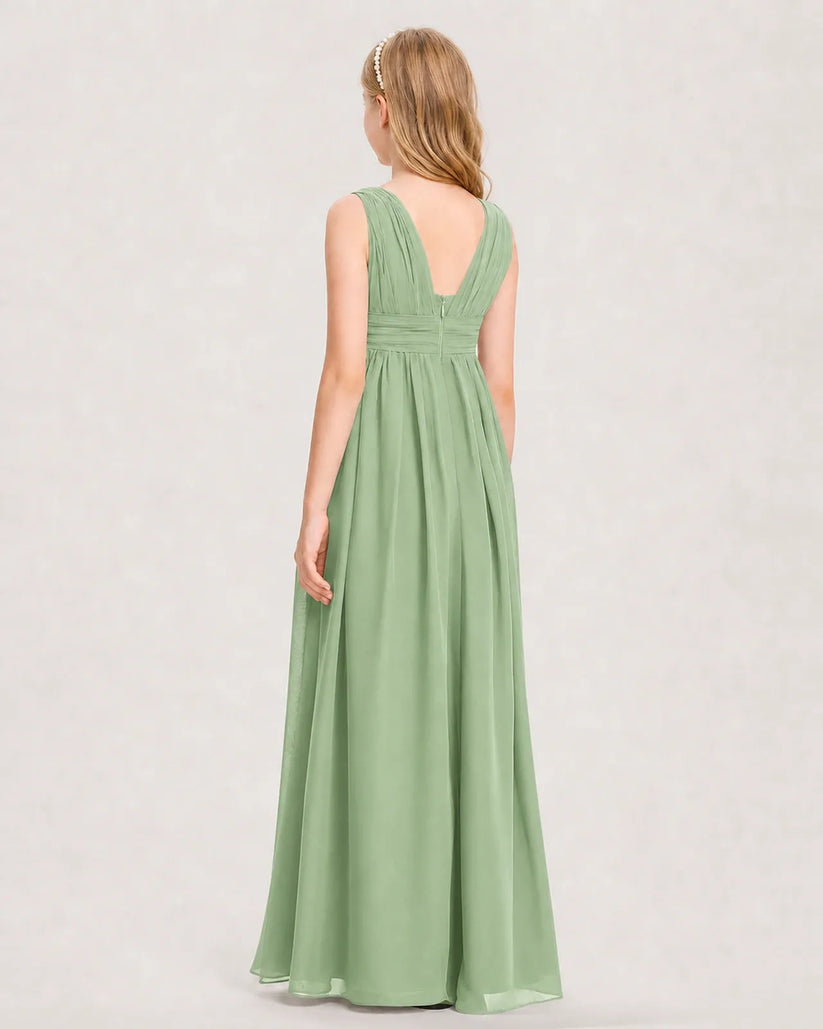 Sage Green Chiffon A-line Junior Bridesmaid Dress Back View