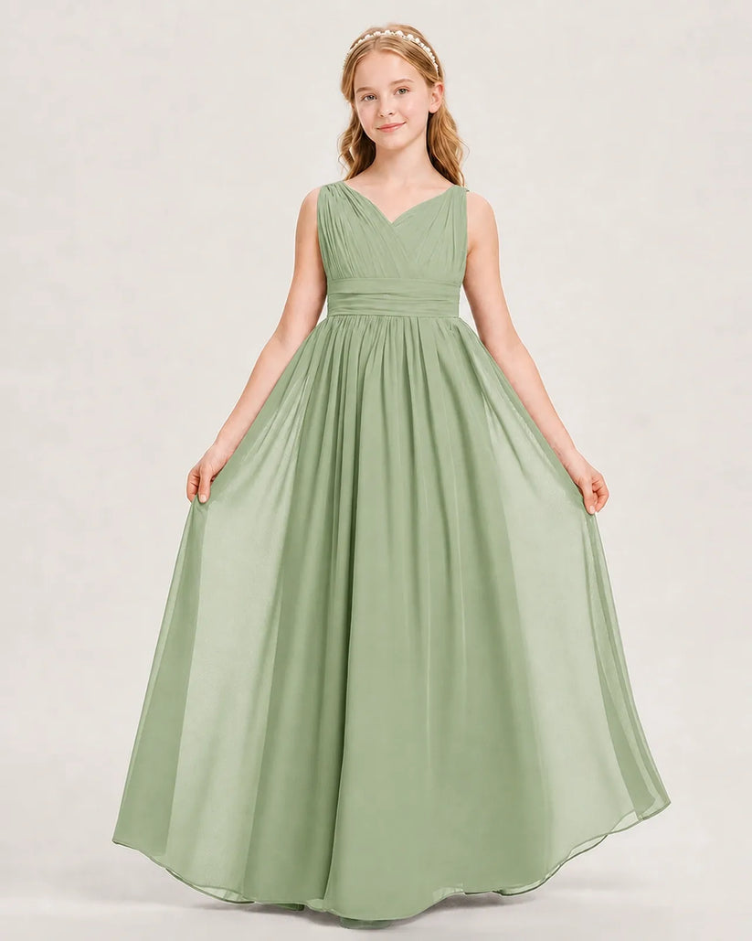 Sage Green Chiffon A-line Junior Bridesmaid Dress Front View