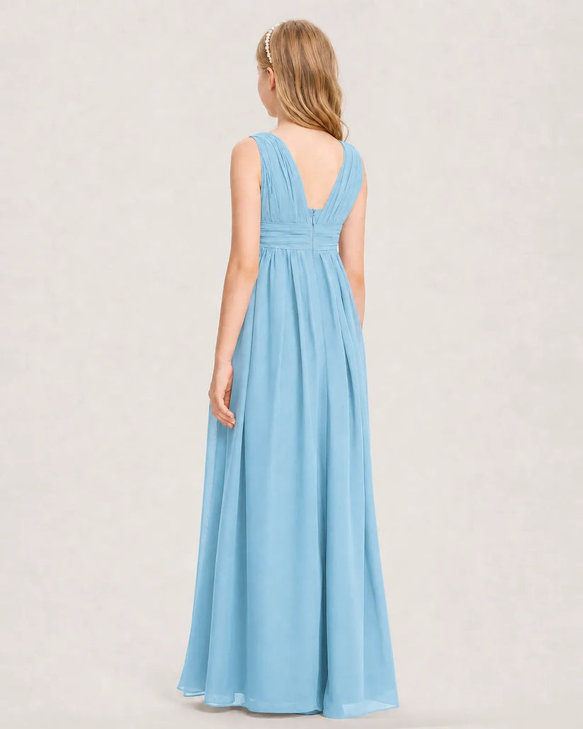 Sky Blue Chiffon A-line Junior Bridesmaid Dress Back View