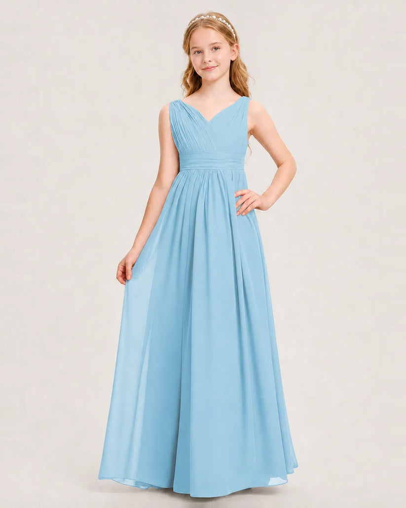 Sky Blue Chiffon A-line Junior Bridesmaid Dress Front View