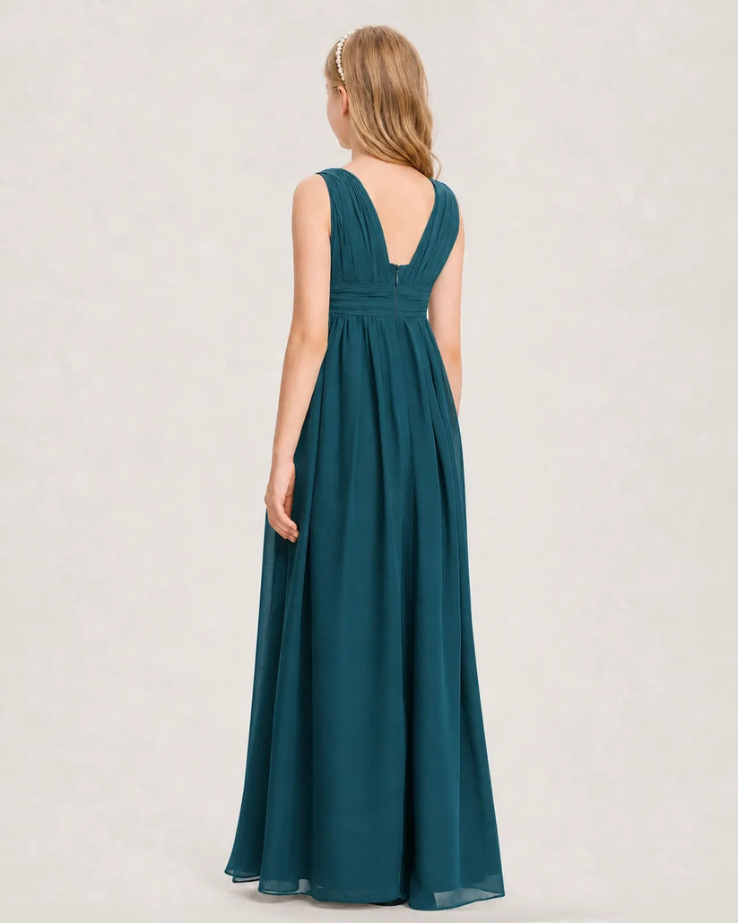 Teal Chiffon A-line Junior Bridesmaid Dress Back View