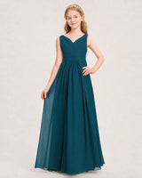 Teal Chiffon A-line Junior Bridesmaid Dress Front View