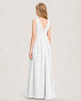 White Chiffon A-line Junior Bridesmaid Dress Back View