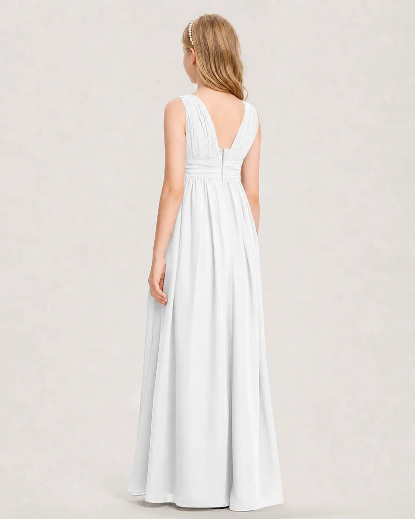 White Chiffon A-line Junior Bridesmaid Dress Back View