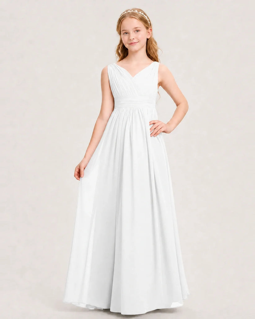 White Chiffon A-line Junior Bridesmaid Dress Front View