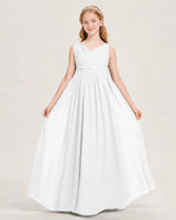 White Chiffon A-line Junior Bridesmaid Dress Front View