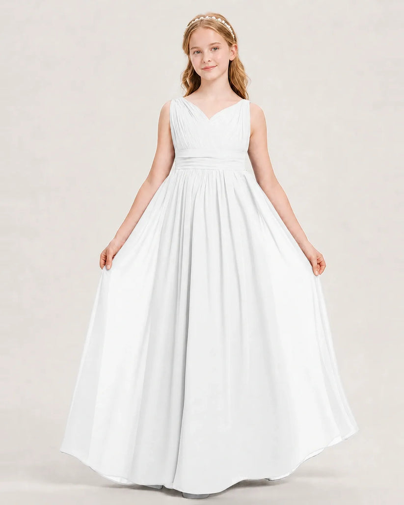 White Chiffon A-line Junior Bridesmaid Dress Front View