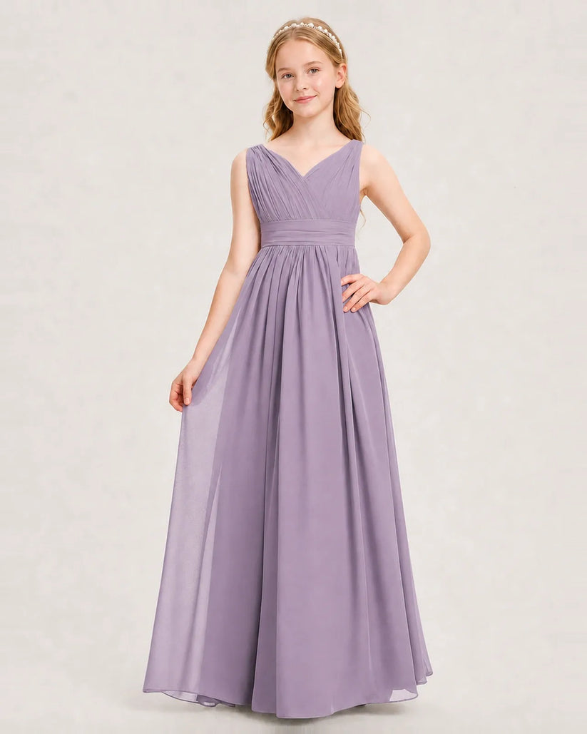 Wisteria Chiffon A-line Junior Bridesmaid Dress Front View
